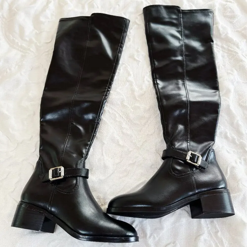 Dolce Vita Elyse Over-The-Knee Buckle Block Heel Boot Size 8 New
